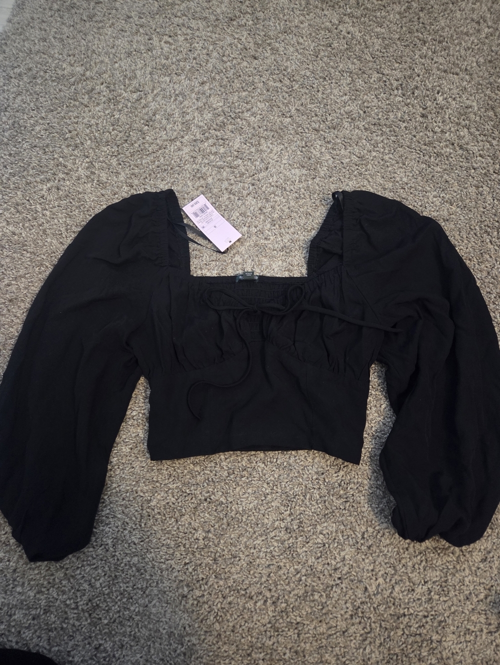 Wild Fable Black Puff-Sleeve Square Neck Crop Top